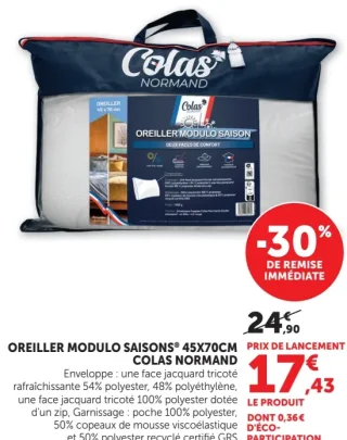 Oreiller Modulo Saisons 45x70cm Colas Normand