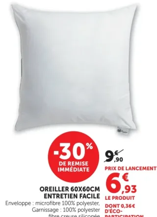 Oreiller 60x60cm Entretien Facile U Maison