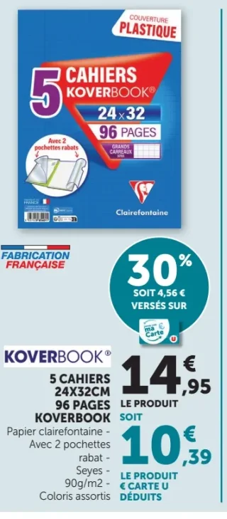 5 Cahiers Koverbook 24x32cm 96 pages Clairefontaine