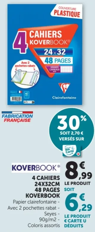 4 Cahiers Koverbook 24x32cm 48 pages Clairefontaine