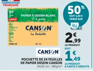 Pochette de 24 feuilles de papier dessin Canson - 24x32 cm - 180g/m²