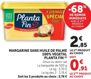 Margarine Planta Fin sans huile de palme 100% végétal