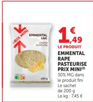 Emmental râpé pasteurisé Prix Mini