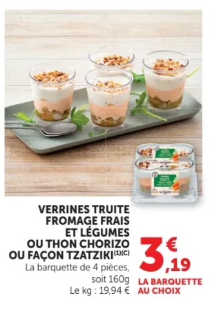 Verrines Truite Fromage Frais et Légumes ou Thon Chorizo ou façon Tzatziki