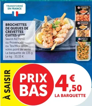 Brochettes de queues de crevettes cuites U