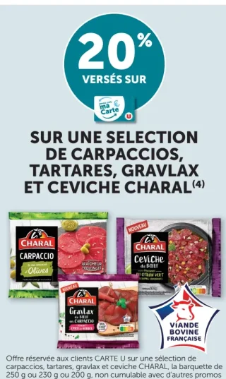 Sur une sélection de carpaccios, tartares, gravlax et ceviche Charal