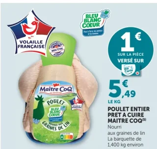 Poulet entier prêt à cuire Maitre Coq