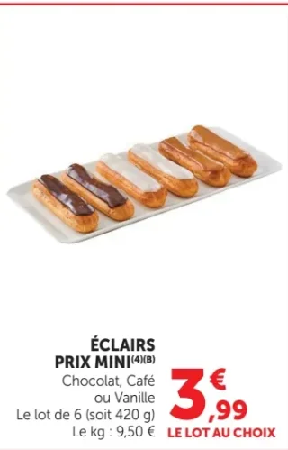 Éclairs Chocolat, Café ou Vanille Prix Mini