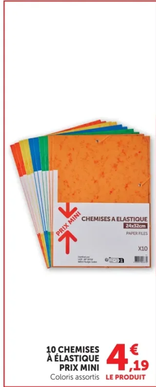 10 chemises à élastique PRIX MINI 24x32cm