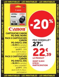 Cartouche Canon PG-540L Noire / Pack 2 Cartouches Canon PG-545/CL-546
