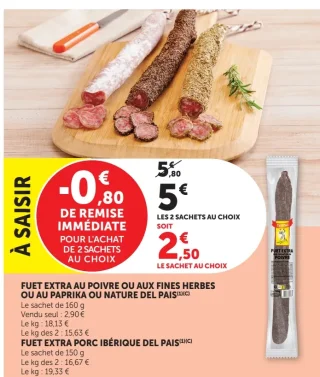 Fuet Extra au poivre ou aux fines herbes ou au paprika ou nature Delpais