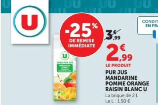 Pur Jus Mandarine Pomme Orange Raisin Blanc U