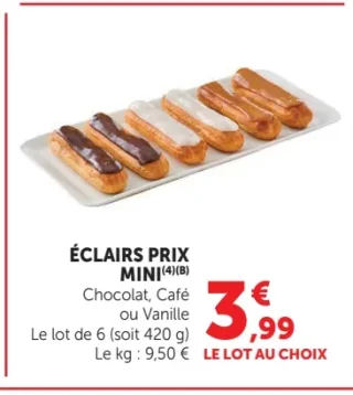 Éclairs Prix Mini Chocolat, Café ou Vanille