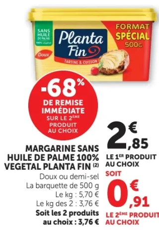 MARGARINE SANS HUILE DE PALME 100% VEGETAL PLANTA FIN