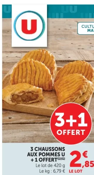 3 CHAUSSONS AUX POMMES U + 1 OFFERT