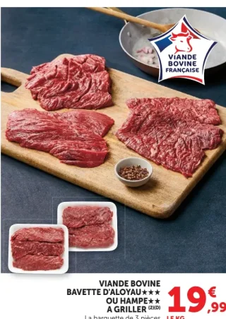 Viande Bovine Bavette d'Aloyau*** ou Hampe** à griller