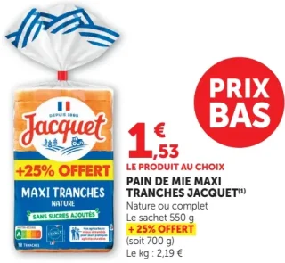 Pain de Mie Maxi Tranches Jacquet Nature ou complet