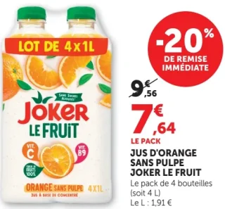 JUS D'ORANGE SANS PULPE JOKER LE FRUIT