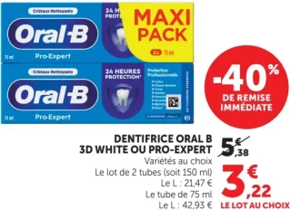 Dentifrice Oral B 3D White ou Pro-Expert