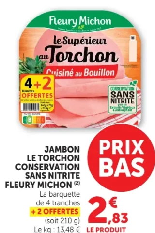Jambon Le Torchon Conservation Sans Nitrite Fleury Michon