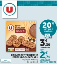 Biscuits Petit Déjeuner Pépites de Chocolat U