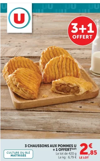 3 chaussons aux pommes U + 1 offert