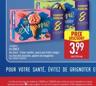 8 Cônes chocolat pistache / fraise vanille Extrême
