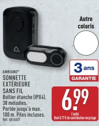 AMBIANO Sonnette extérieure sans fil
