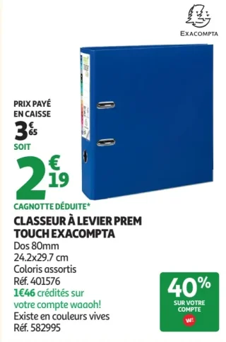 Classeur à levier Prem Touch Exacompta