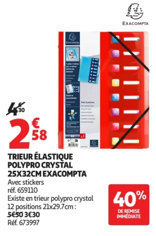 Trieur élastique polypro crystal 25x32cm Exacompta