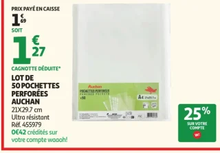 Lot de 50 pochettes perforées Auchan