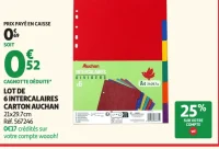 Lot de 6 intercalaires carton Auchan