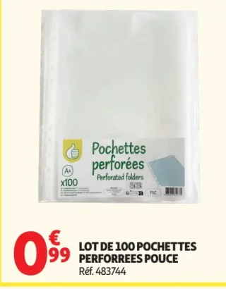 Lot de 100 pochettes perforées Pouce