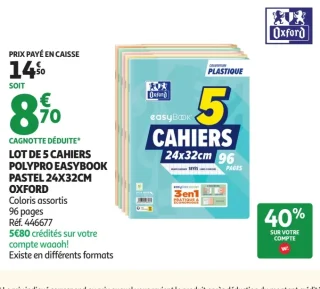 Lot de 5 cahiers polypro Easybook pastel 24x32cm Oxford