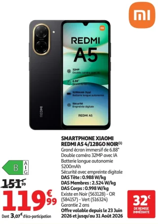SMARTPHONE XIAOMI REDMI A5 4/128GO NOIR