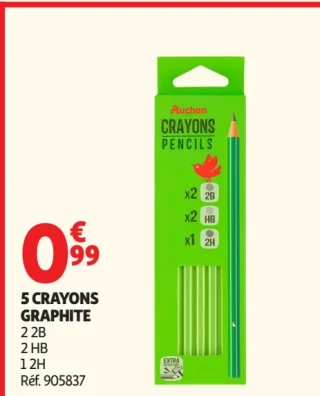 5 Crayons graphite Auchan