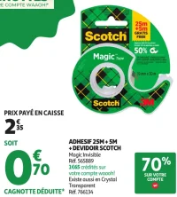 Adhesif 25m + 5m + Devidoir Scotch Magic Invisible