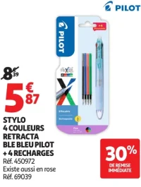 Stylo 4 couleurs retracta bleu Pilot + 4 recharges