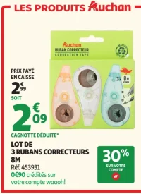 Lot de 3 rubans correcteurs 8m Auchan