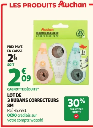 Lot de 3 rubans correcteurs 8m Auchan