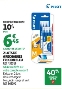 2 lots de 6 recharges Frixion bleu Pilot