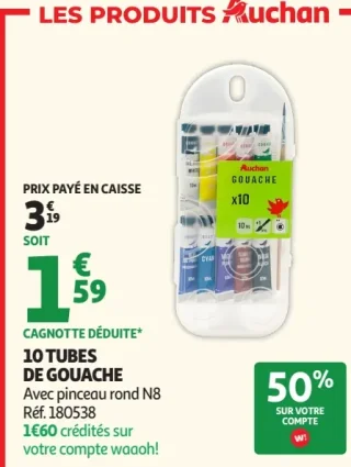 10 tubes de gouache Auchan
