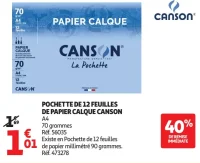 Pochette de 12 feuilles de papier calque Canson