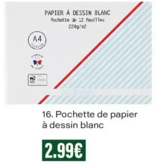 Monoprix Pochette de papier à dessin blanc