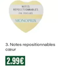 Monoprix Notes repositionnables cœur 67 x 67 mm, 250 feuilles