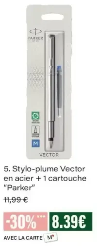 Stylo-plume Vector en acier + 1 cartouche "Parker"