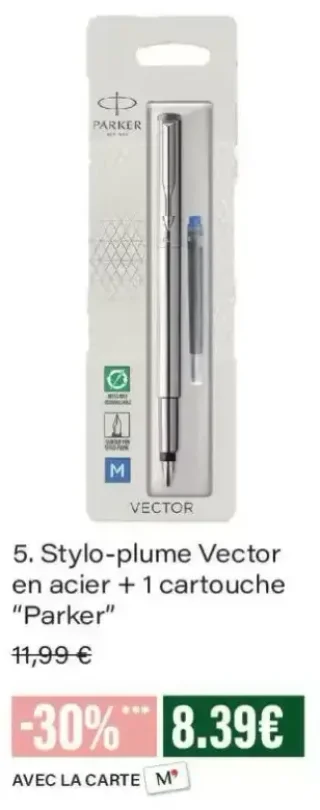 Stylo-plume Vector en acier + 1 cartouche "Parker"