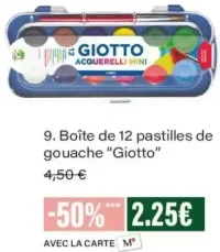 Boîte de 12 pastilles de gouache "Giotto"