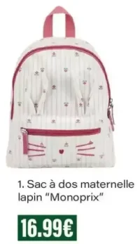 Sac à dos maternelle lapin "Monoprix"