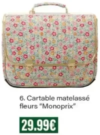 Cartable matelassé fleurs "Monoprix"